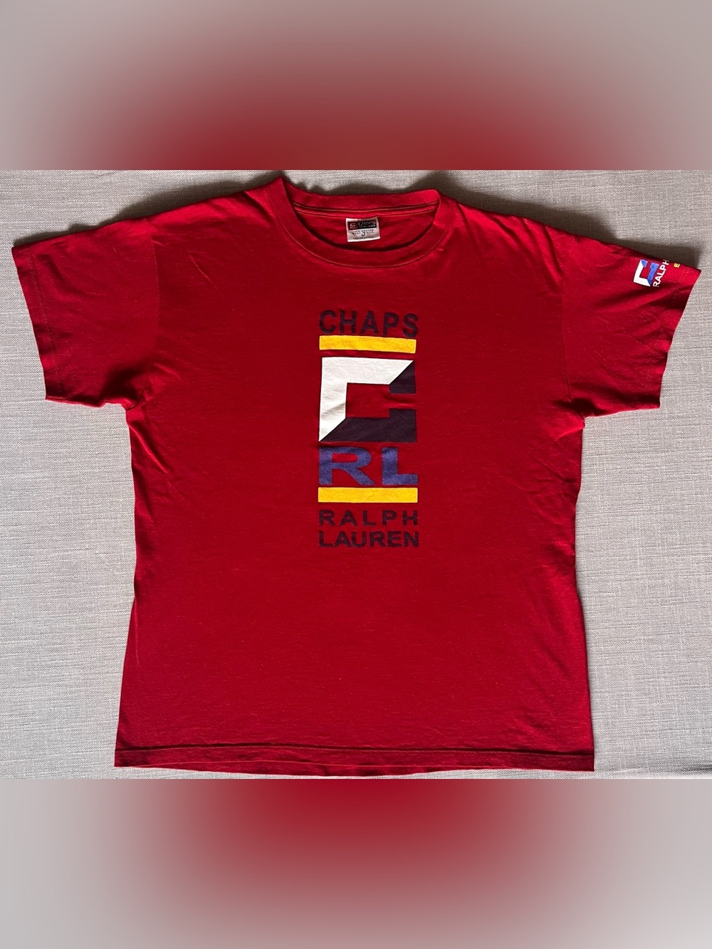 Vintage 90s CHAPS Ralph Lauren Red Oversized Colorblock Graphic Tee
